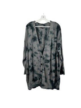 A New Approach Womens Tie Dye Cardigan Duster V-Neck Button Up Gray Size 3X